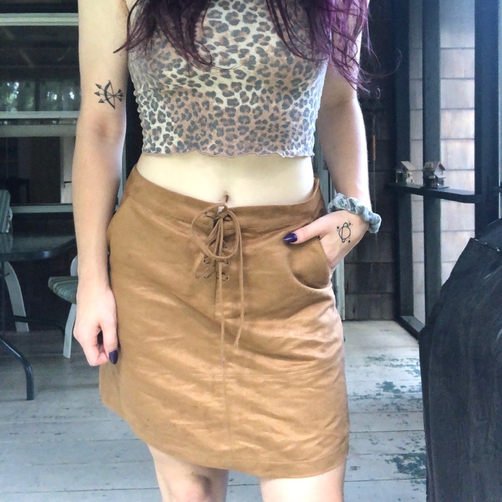 Tan lace up skirt